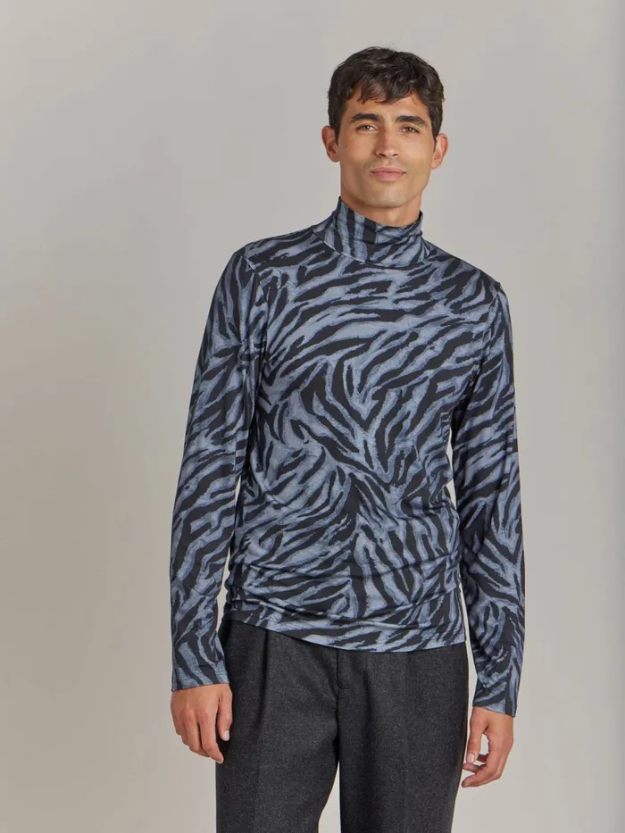 Men Agns B Tshirts and Polo Shirts Grey Jersey Zebra Print Panama Tshirt
