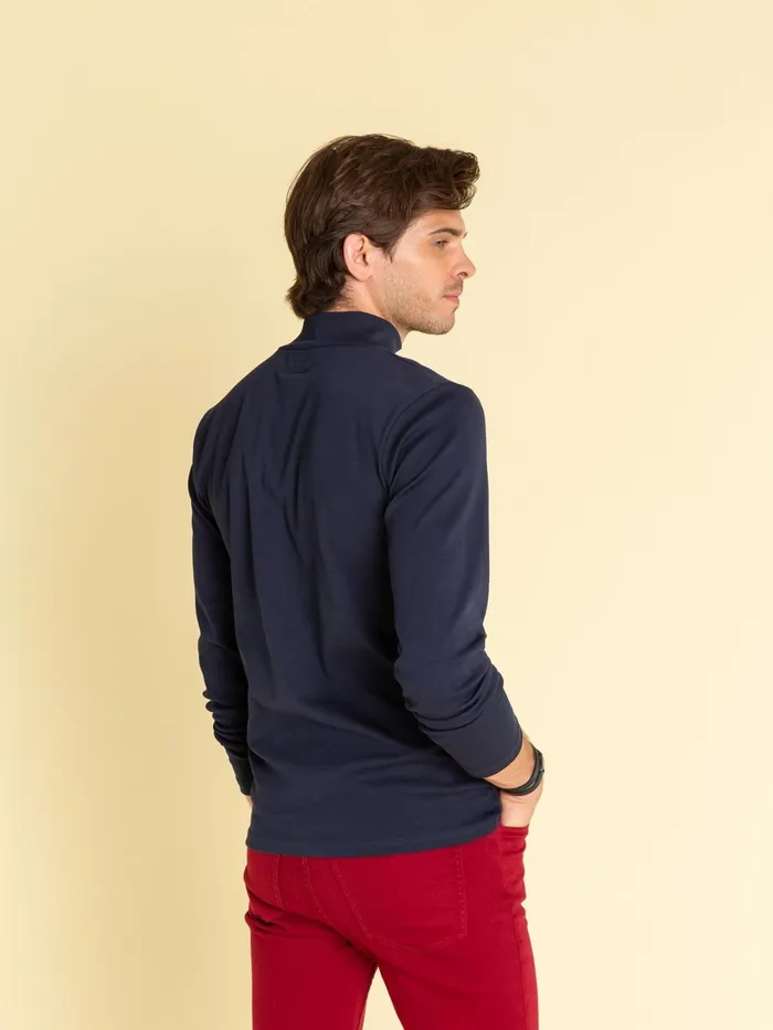 Men Agns B Tshirts and Polo Shirts Navy Blue High Collar Panama Tshirt