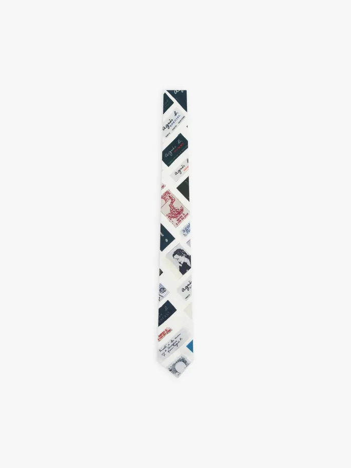 Men Agns B Ties and Bow Ties White Cotton Printed Motifs Label Tie