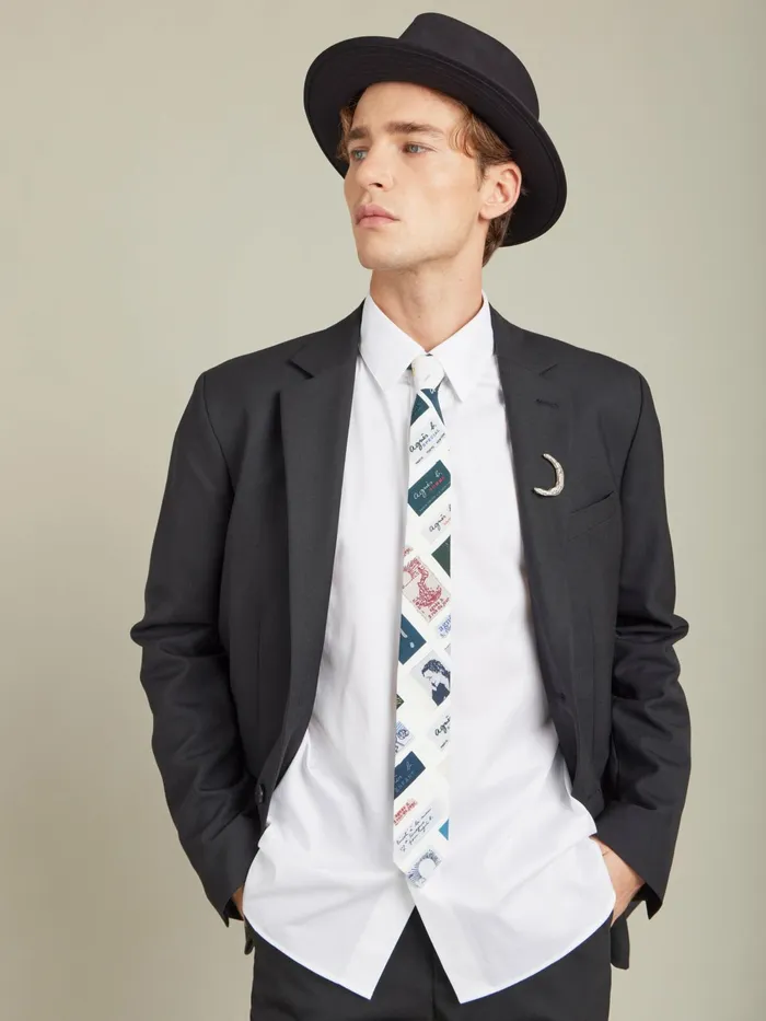 Men Agns B Ties and Bow Ties White Cotton Printed Motifs Label Tie