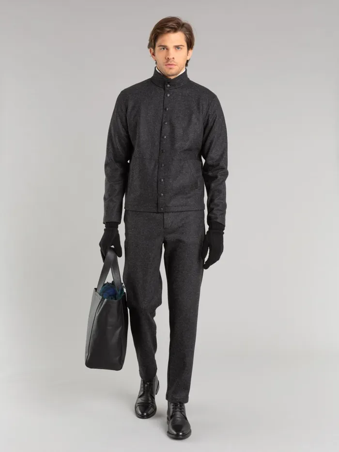 Men Agns B Trousers Mottled Black Wool Jersey Motor Trousers