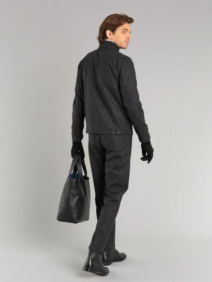 Men Agns B Trousers Mottled Black Wool Jersey Motor Trousers