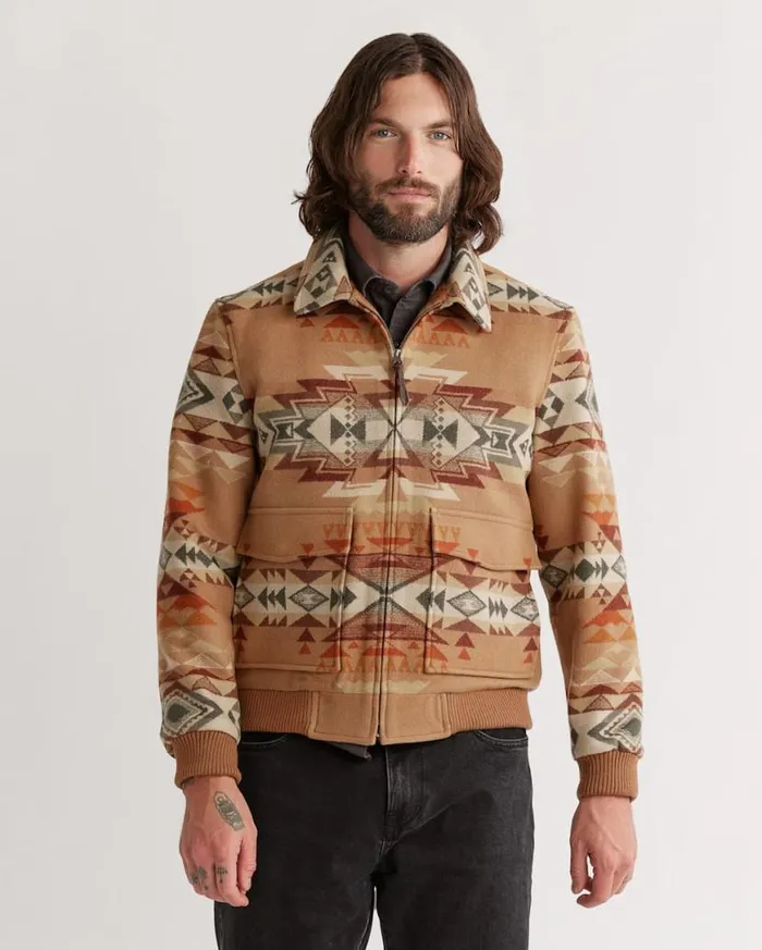 Men COLTON ZIPFRONT WOOL COAT Tan Highland Peak Pendleton Jackets and Coats