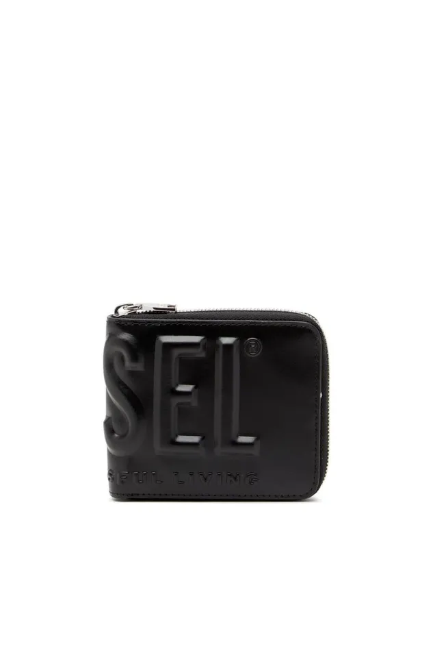 Men Diesel Wallets DSL 3D BI FOLD COIN ZIP XS Black