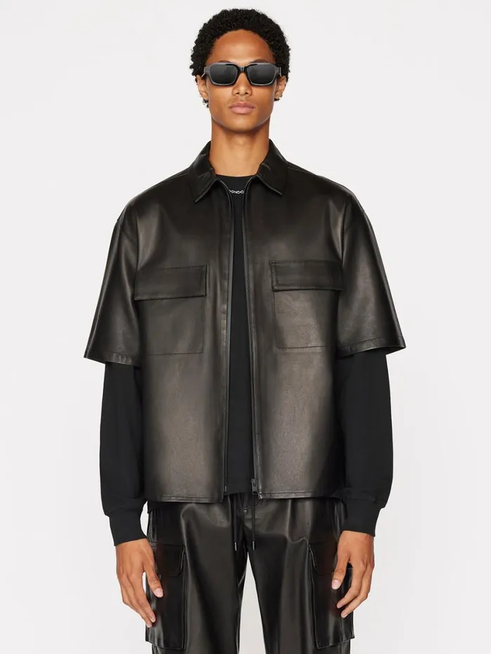 Men Jackets and Coats FRAME Relaxed Short Sleeve Leather Shirt 8212 Noir