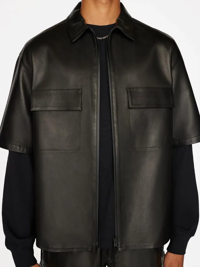 Men Jackets and Coats FRAME Relaxed Short Sleeve Leather Shirt 8212 Noir