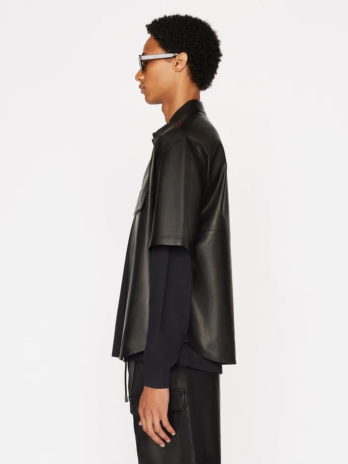 Men Jackets and Coats FRAME Relaxed Short Sleeve Leather Shirt 8212 Noir