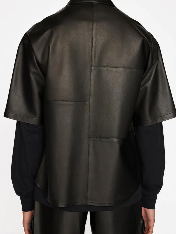 Men Jackets and Coats FRAME Relaxed Short Sleeve Leather Shirt 8212 Noir