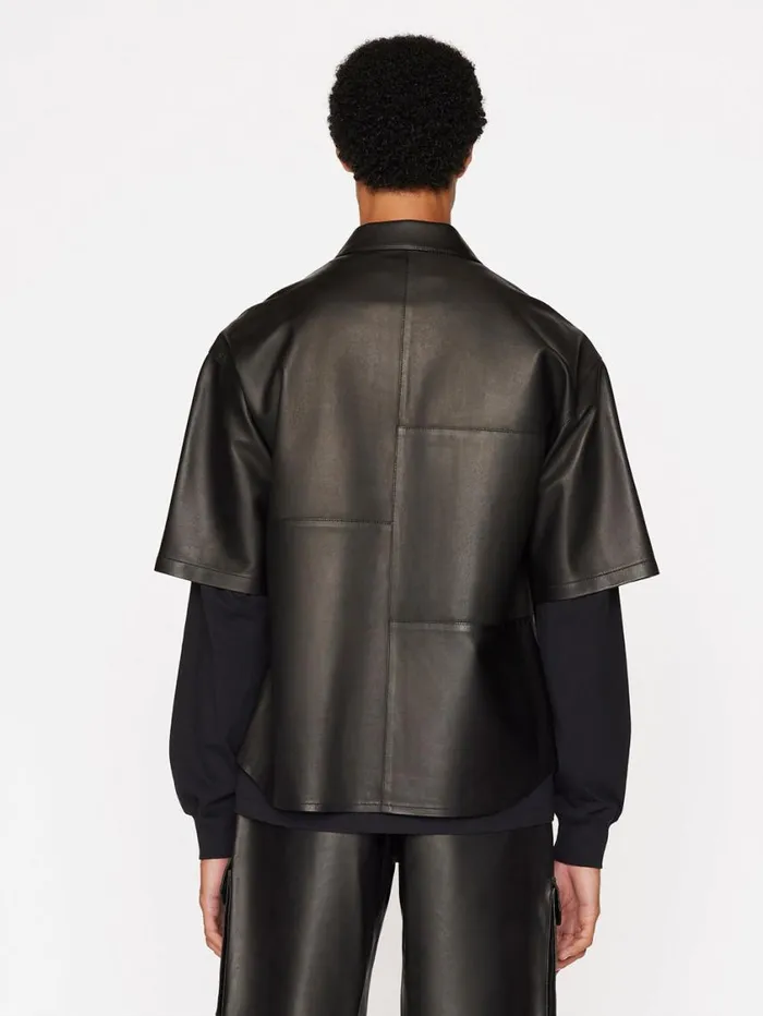 Men Jackets and Coats FRAME Relaxed Short Sleeve Leather Shirt 8212 Noir