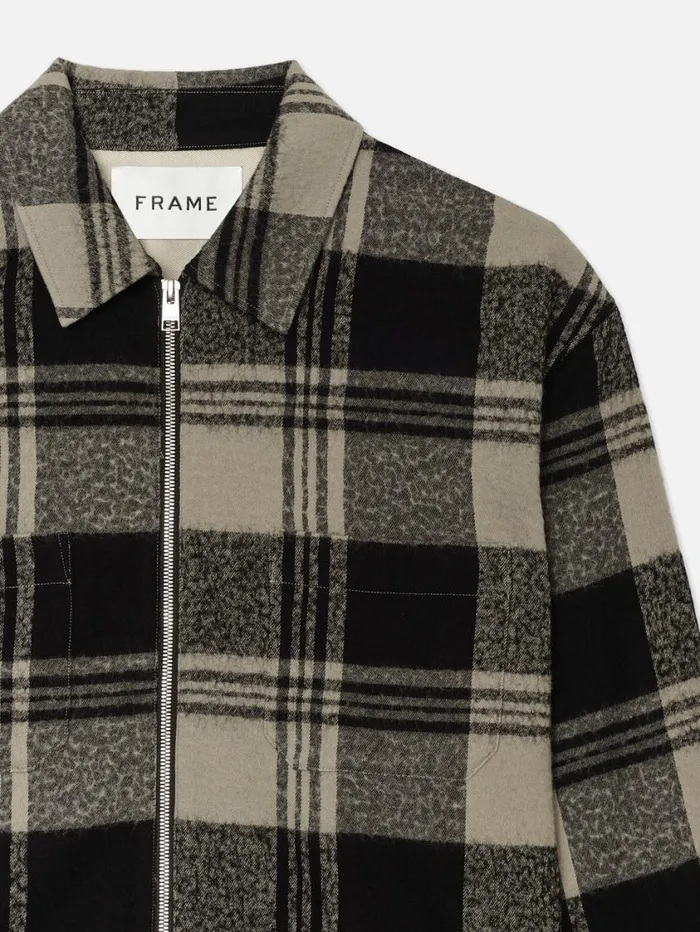 Men Jackets and Coats FRAME Spring Plaid Zip Shirt Jacket 8212 Smoke BeigeNoir Men Jackets and Coats FRAME Spring Plaid Zip Shirt Jacket 8212 Smoke BeigeNoir