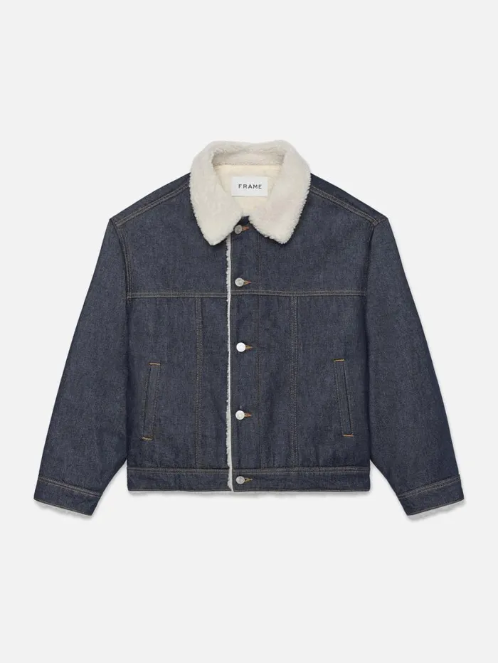Men Jackets and Shirts FRAME Oversized Shearling Denim Jacket 8212 Fort Bay