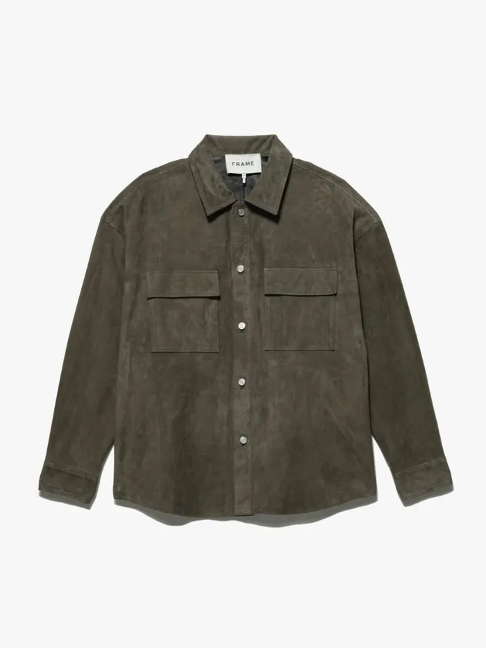 Men Leather and Suede FRAME Clean Suede Shirt 8212 Mocha
