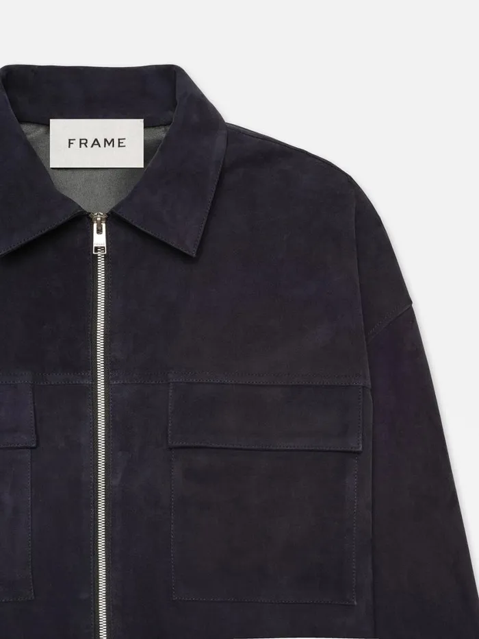 Men Leather and Suede FRAME Clean Suede Zip Shirt 8212 Dark Navy Men Leather and Suede FRAME Clean Suede Zip Shirt 8212 Dark Navy