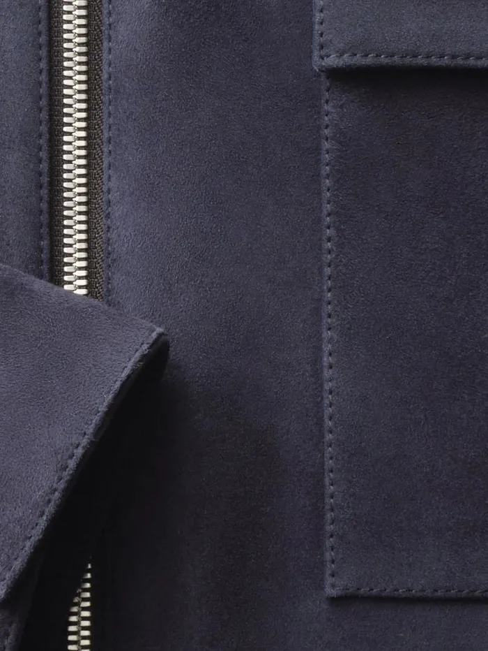 Men Leather and Suede FRAME Clean Suede Zip Shirt 8212 Dark Navy Men Leather and Suede FRAME Clean Suede Zip Shirt 8212 Dark Navy