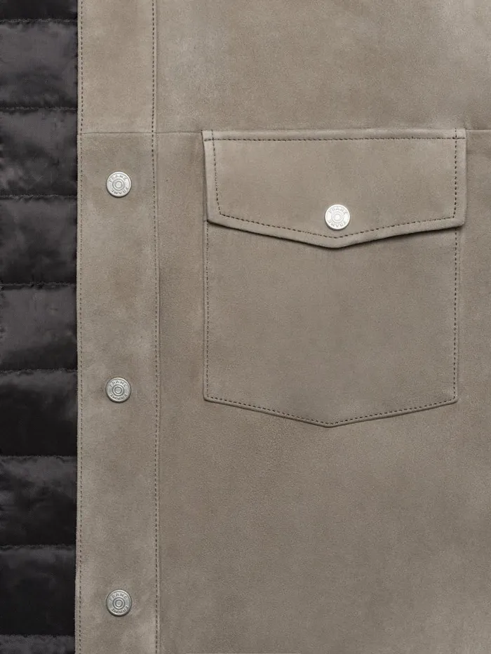 Men Leather and Suede FRAME Long Sleeve Suede Padded Shirt 8212 Stone Beige Men Leather and Suede FRAME Long Sleeve Suede Padded Shirt 8212 Stone Beige
