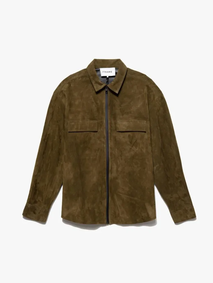 Men Leather and Suede FRAME Long Sleeve Suede Shirt 8212 Caramel