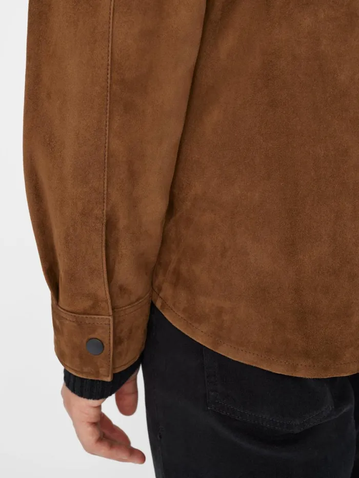 Men Leather and Suede FRAME Long Sleeve Suede Shirt 8212 Caramel