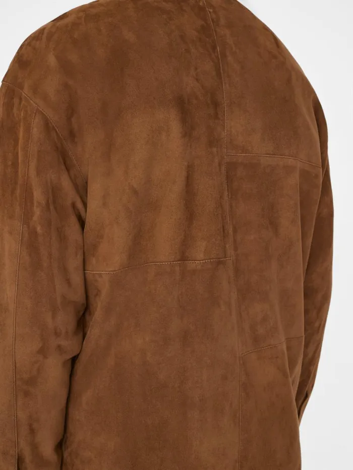 Men Leather and Suede FRAME Long Sleeve Suede Shirt 8212 Caramel