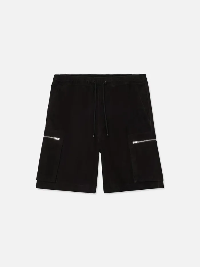 Men Leather and Suede FRAME Suede Cargo Shorts 8212 Black
