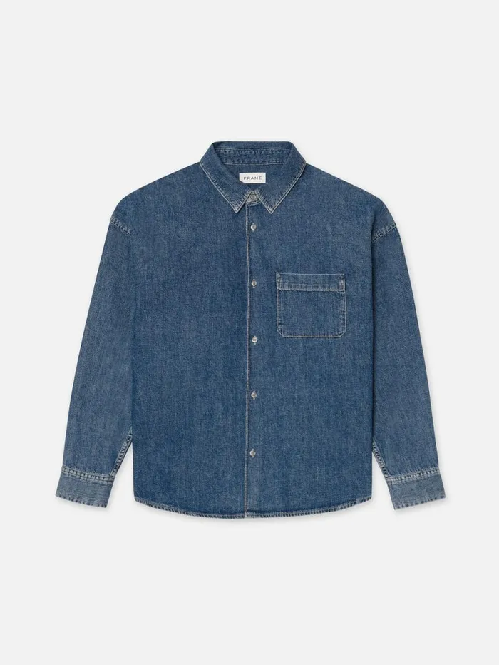 Men New Denim FRAME Relaxed Denim Shirt 8212 Dark Ocean