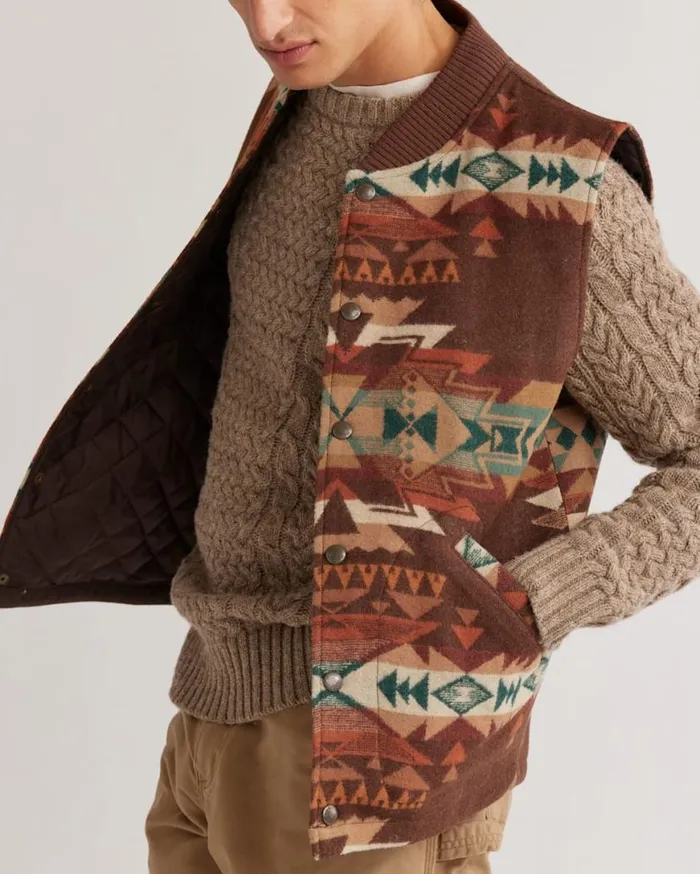 Men PARKDALE QUILTED SNAP WOOL VEST Brown Highland Peak Pendleton Jackets and Coats