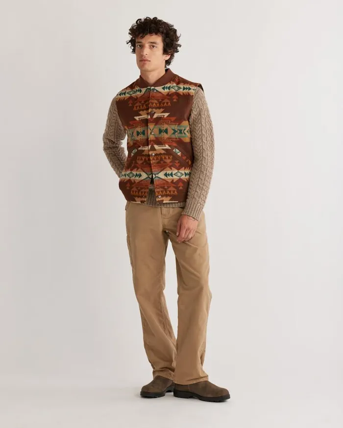 Men PARKDALE QUILTED SNAP WOOL VEST Brown Highland Peak Pendleton Jackets and Coats