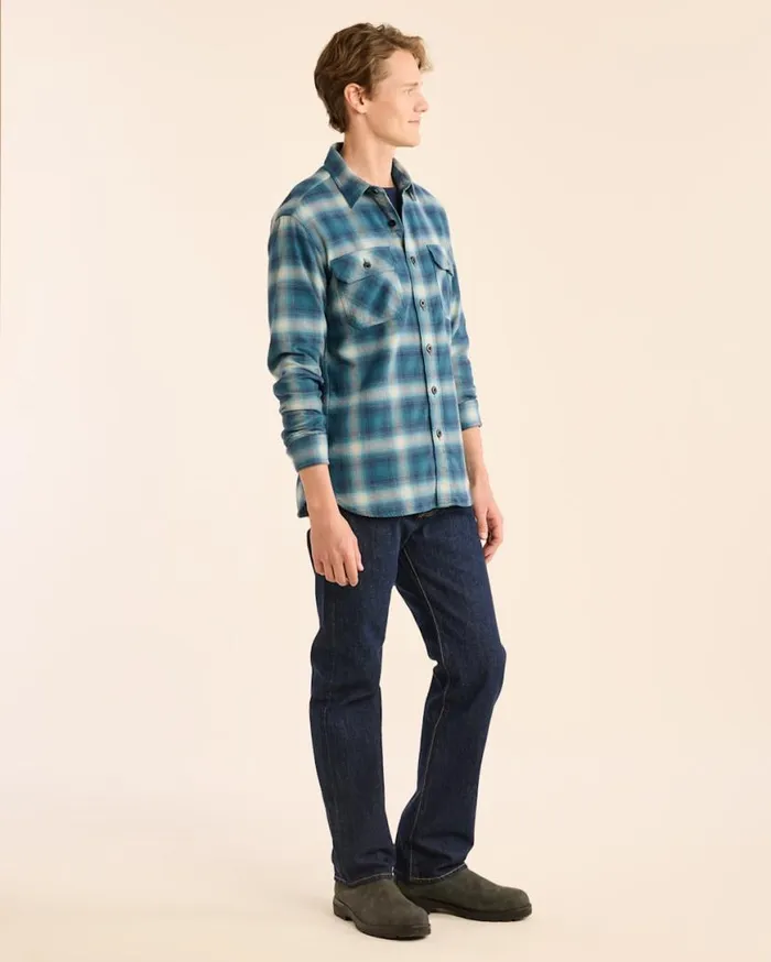 Men PLAID BURNSIDE DOUBLEBRUSHED FLANNEL SHIRT Navygreyochre Plaid Pendleton Shirts