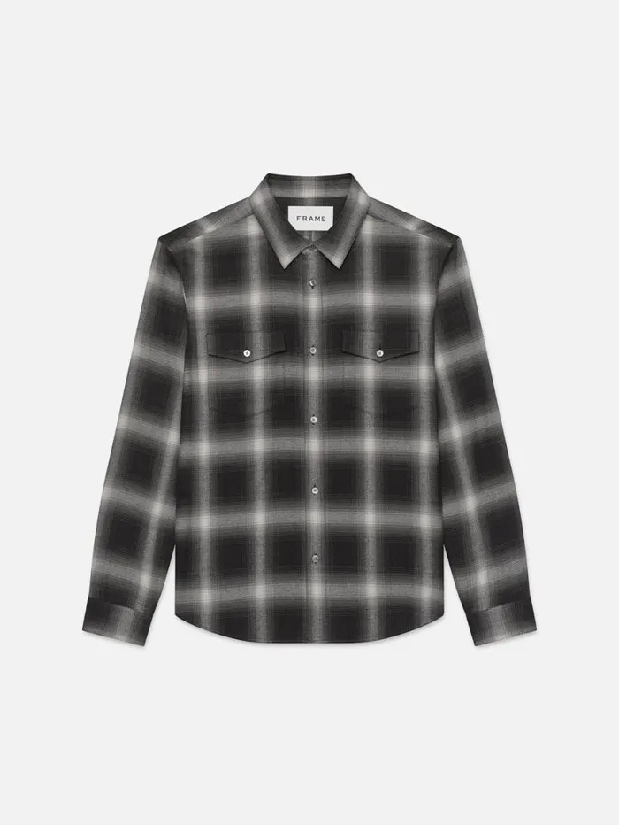 Men Shirts FRAME Brushed Cotton Plaid Shirt 8212 Grey