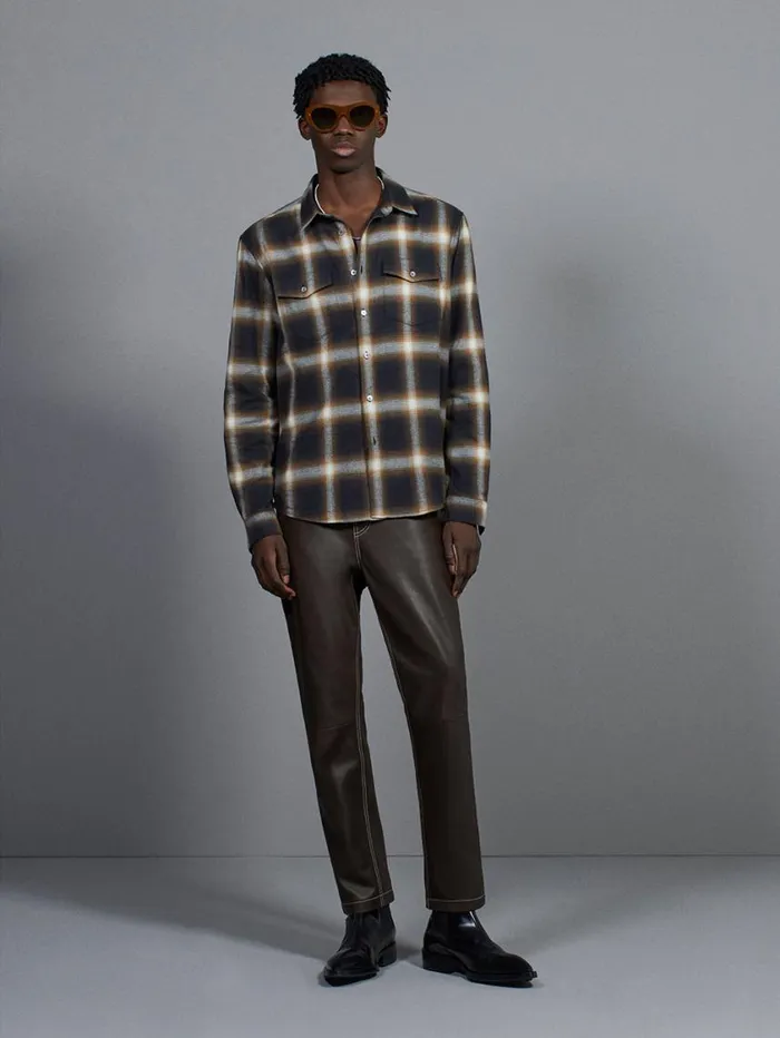 Men Shirts FRAME Brushed Cotton Plaid Shirt 8212 Marron Men Shirts FRAME Brushed Cotton Plaid Shirt 8212 Marron