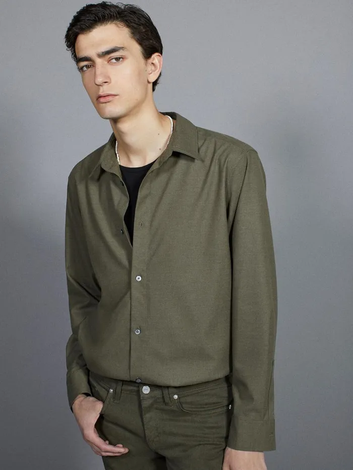Men Shirts FRAME Brushed Flannel Shirt 8212 Dark Olive Men Shirts FRAME Brushed Flannel Shirt 8212 Dark Olive