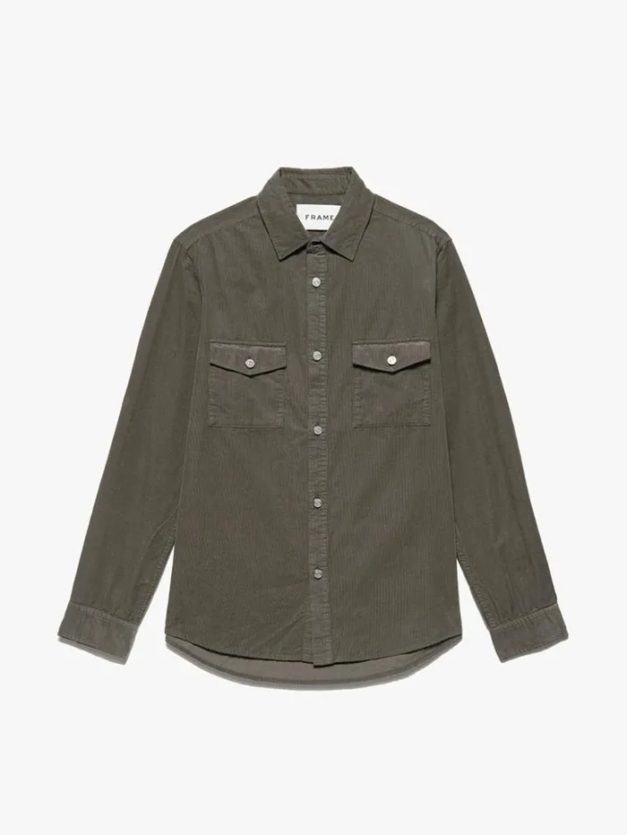 Men Shirts FRAME Double Pocket Micro Corduroy Shirt 8212 Mocha