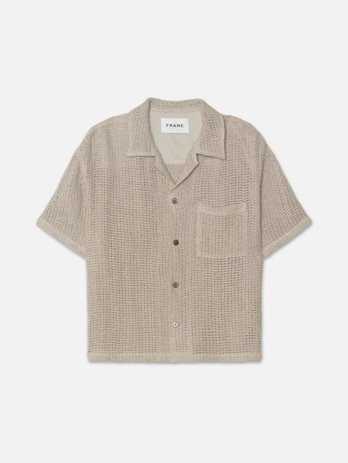 Men Shirts FRAME Open Weave Short Sleeve Shirt 8212 Smoke Beige
