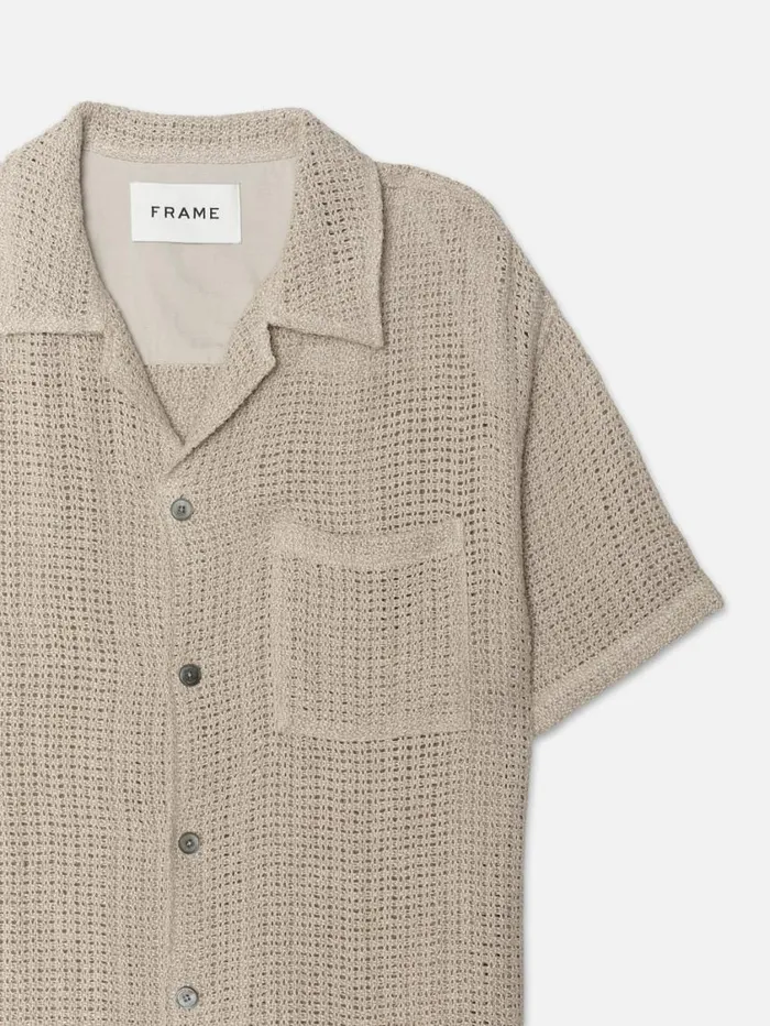 Men Shirts FRAME Open Weave Short Sleeve Shirt 8212 Smoke Beige Men Shirts FRAME Open Weave Short Sleeve Shirt 8212 Smoke Beige