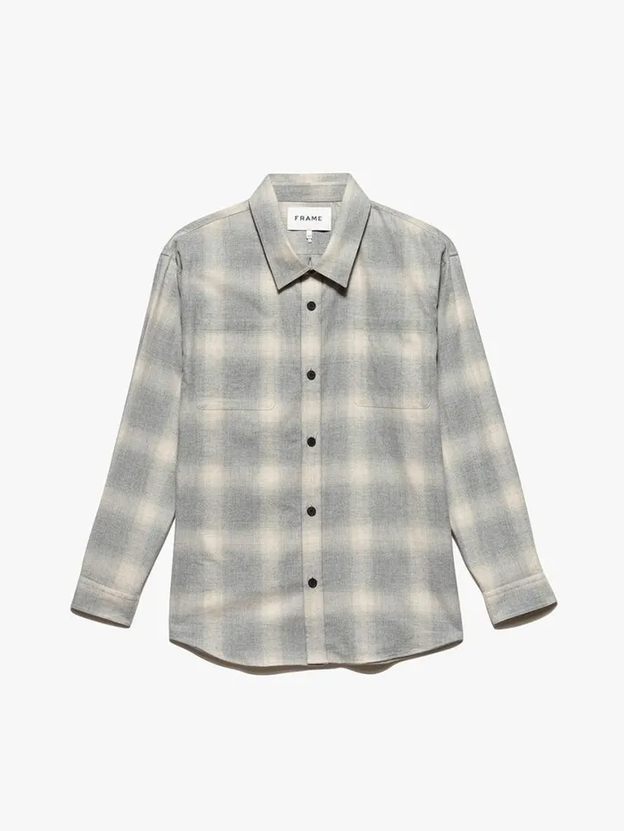 Men Shirts FRAME Plaid Flannel Shirt 8212 GreyOatmeal Plaid