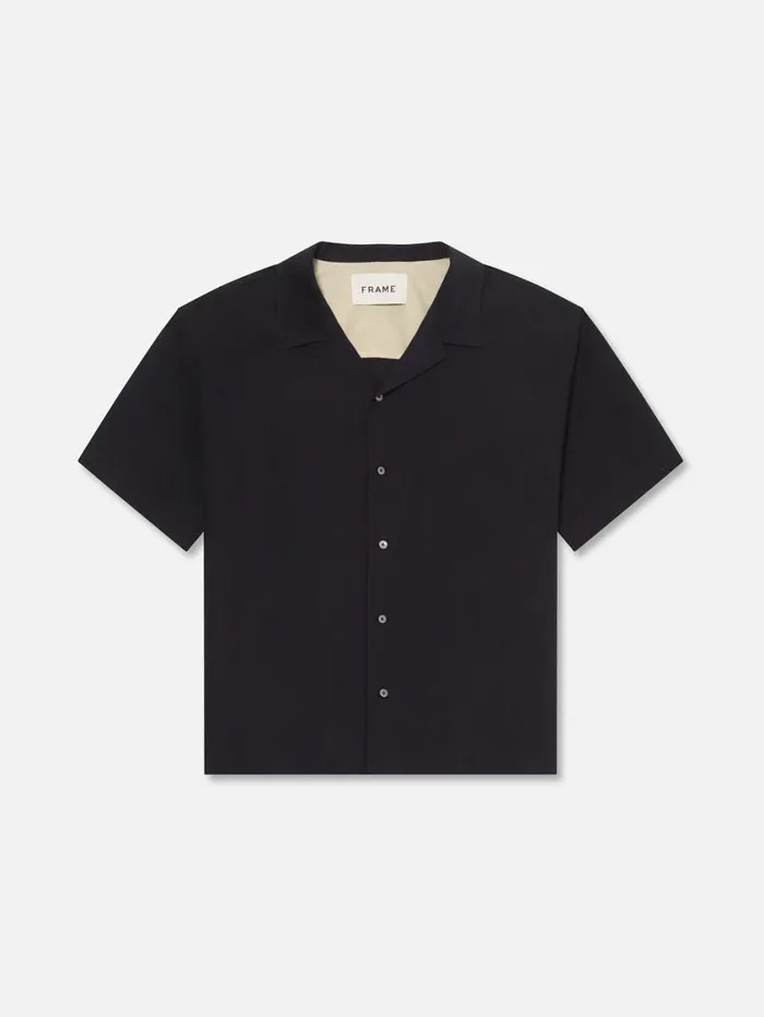 Men Shirts FRAME Short Sleeve Camp Collar Shirt 8212 Dark Navy