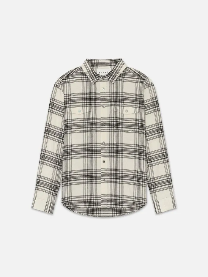 Men Shirts FRAME Spring Plaid Shirt 8212 White CanvasBlack Plaid