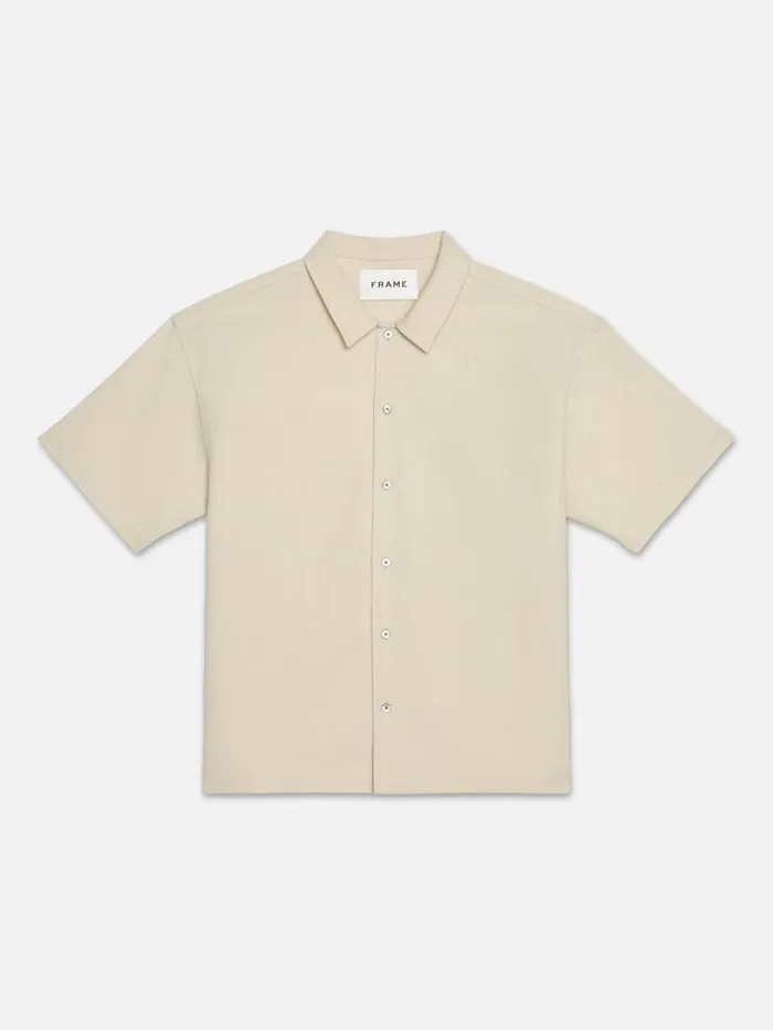 Men Shirts FRAME Waffle Textured Short Sleeve Shirt 8212 Beige