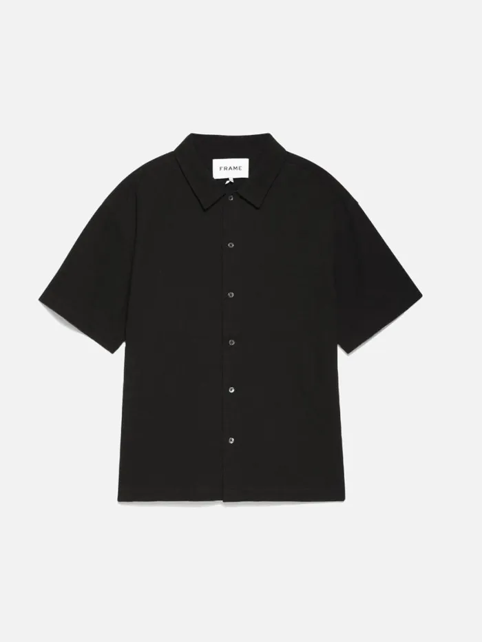 Men Shirts FRAME Waffle Textured Short Sleeve Shirt 8212 Black