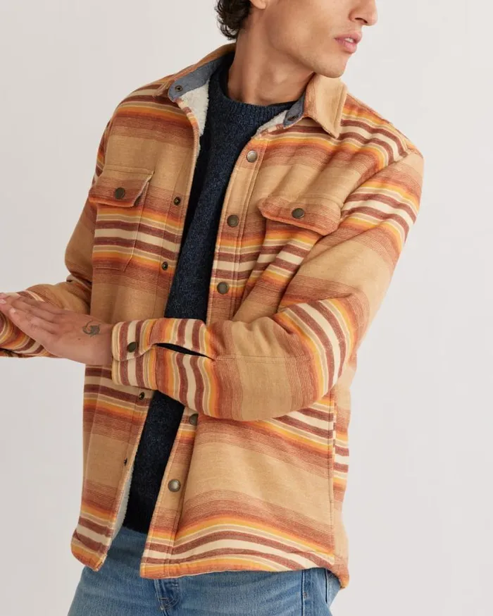Men STRIPED DOUBLESOFT SHERPALINED SHIRT JACKET Tan Ralston Stripe Pendleton Jackets and Coats