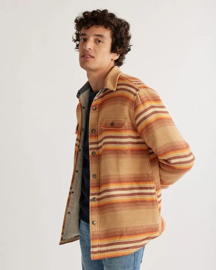 Men STRIPED DOUBLESOFT SHERPALINED SHIRT JACKET Tan Ralston Stripe Pendleton Jackets and Coats