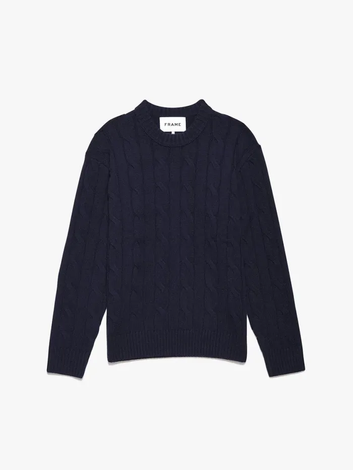 Men Sweaters and Hoodies FRAME Cashmere Cable Crewneck 8212 Navy