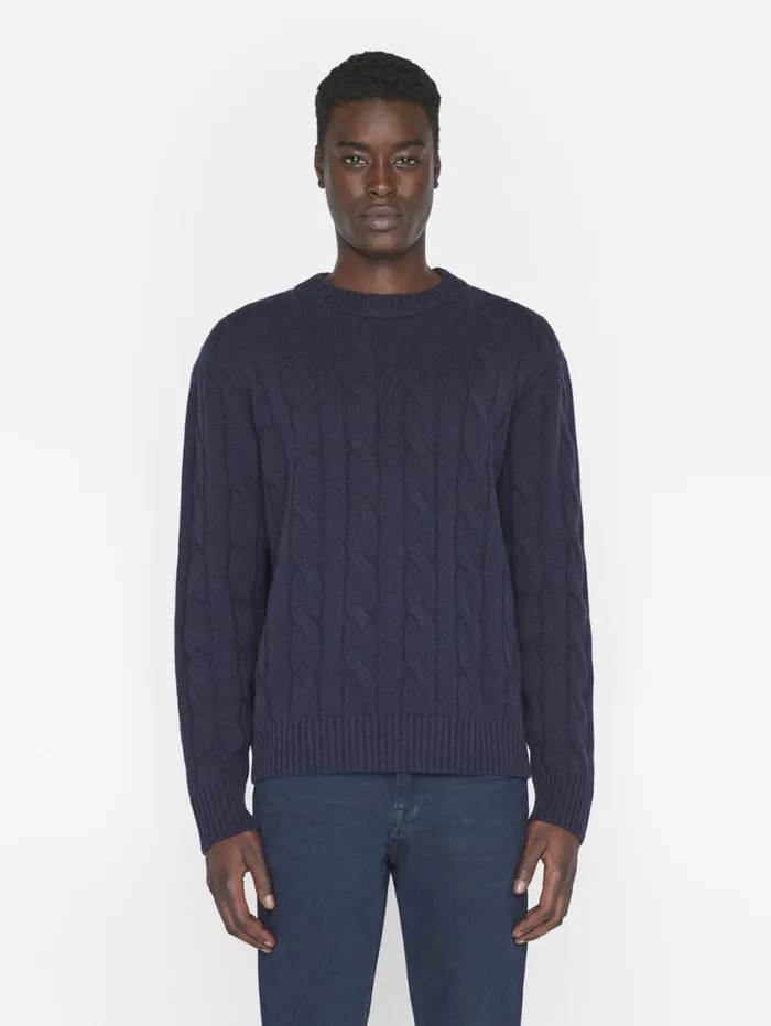 Men Sweaters and Hoodies FRAME Cashmere Cable Crewneck 8212 Navy Men Sweaters and Hoodies FRAME Cashmere Cable Crewneck 8212 Navy