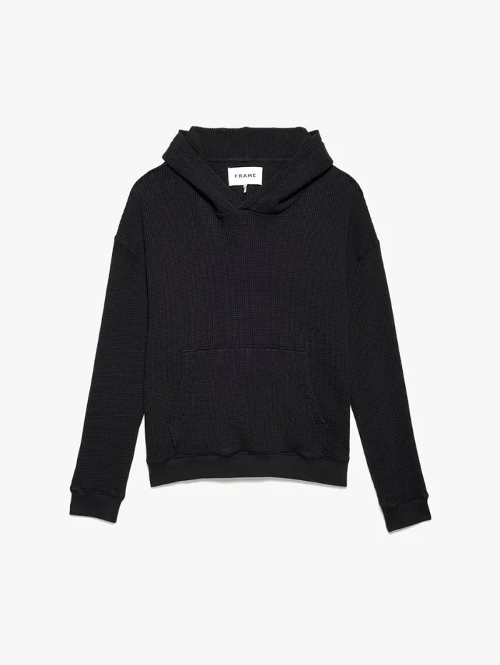 Men Sweaters and Hoodies FRAME Waffle Textured Hoodie 8212 Noir