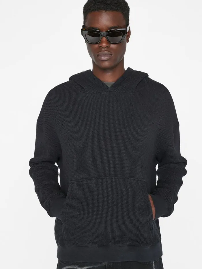 Men Sweaters and Hoodies FRAME Waffle Textured Hoodie 8212 Noir Men Sweaters and Hoodies FRAME Waffle Textured Hoodie 8212 Noir