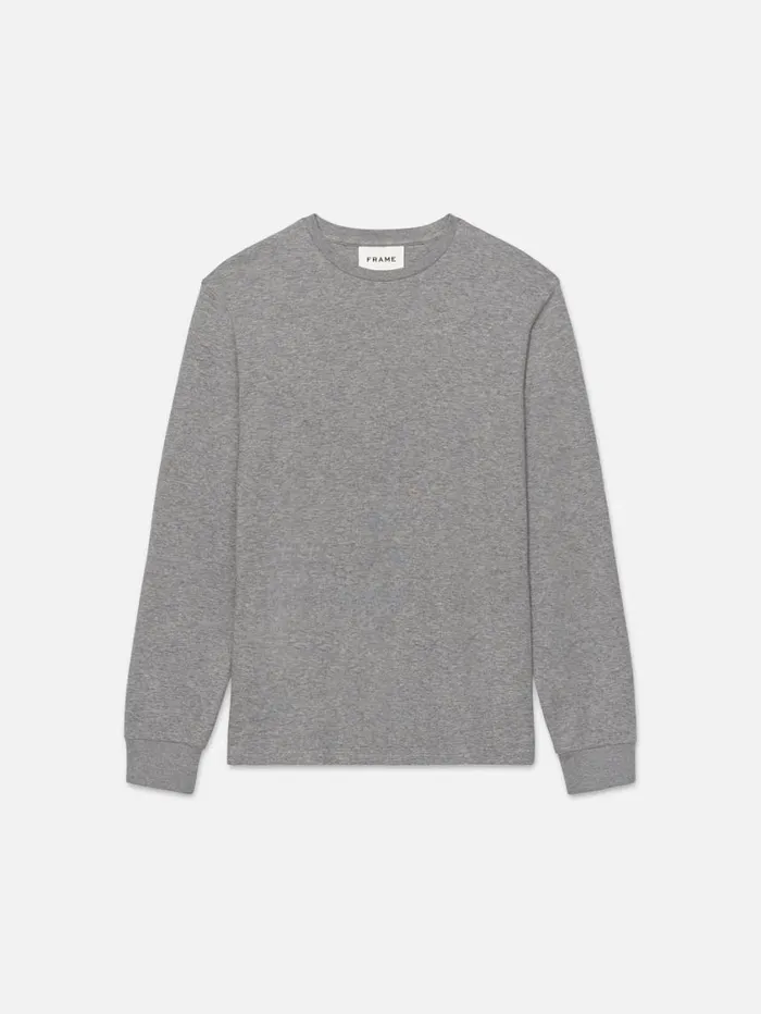 Men Tees FRAME Duo Fold Long Sleeve Crew 8212 Heather Grey
