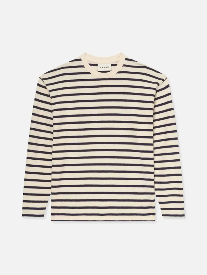 Men Tees FRAME Long Sleeve Relaxed Striped Tee 8212 Dark Navy Stripe