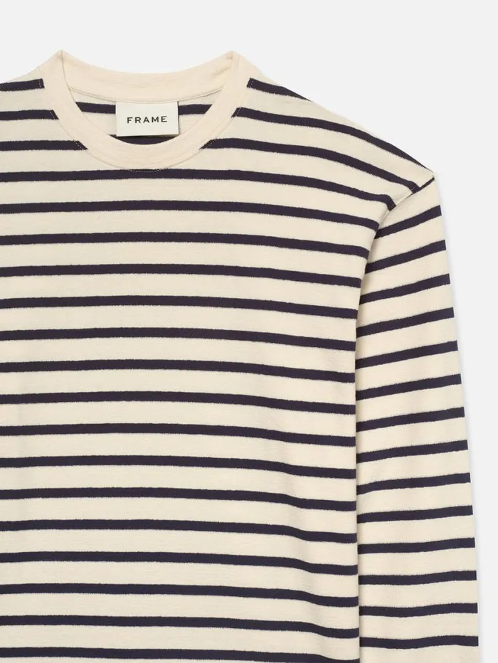 Men Tees FRAME Long Sleeve Relaxed Striped Tee 8212 Dark Navy Stripe Men Tees FRAME Long Sleeve Relaxed Striped Tee 8212 Dark Navy Stripe