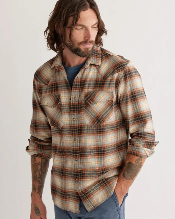 Men WYATT SNAPFRONT COTTON SHIRT Ochrenavygold Plaid Pendleton Shirts