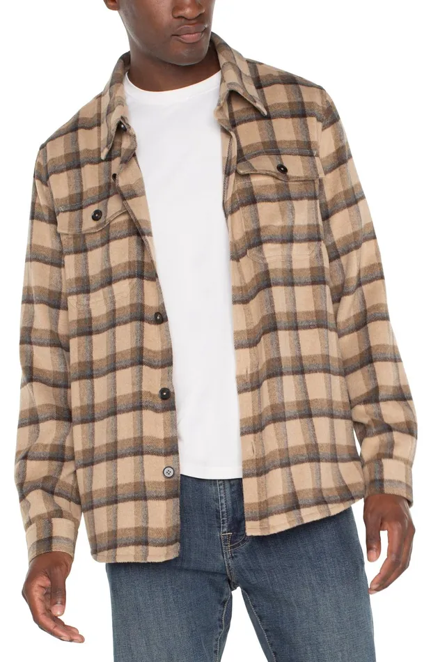 Mens Liverpool Los Angeles Jackets and Blazers SHIRT JACKET Tan Brown Multi