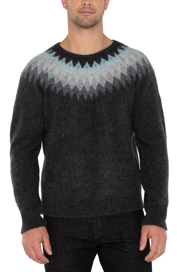 Mens Liverpool Los Angeles Shirts CREW NECK RAGLAN SWEATER Charcaol Grey Multi Mens Liverpool Los Angeles Shirts CREW NECK RAGLAN SWEATER Charcaol Grey Multi